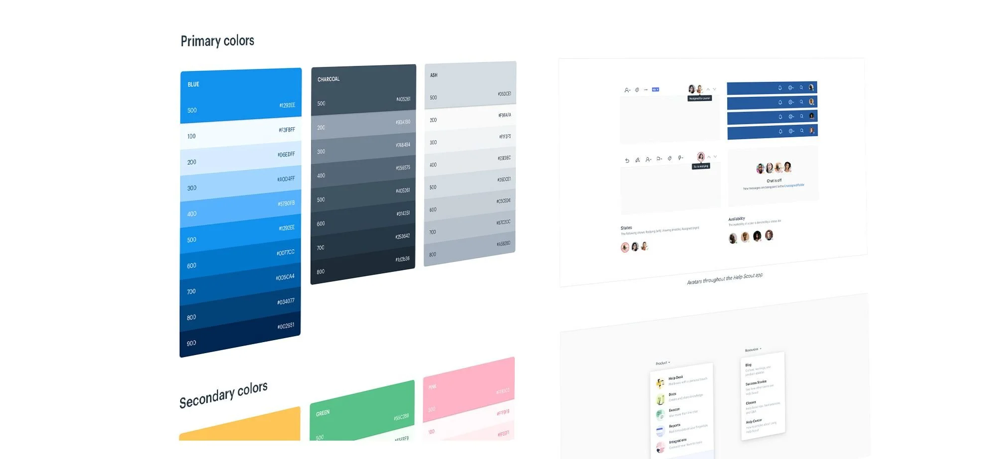 Screen from a design system showing color palettes