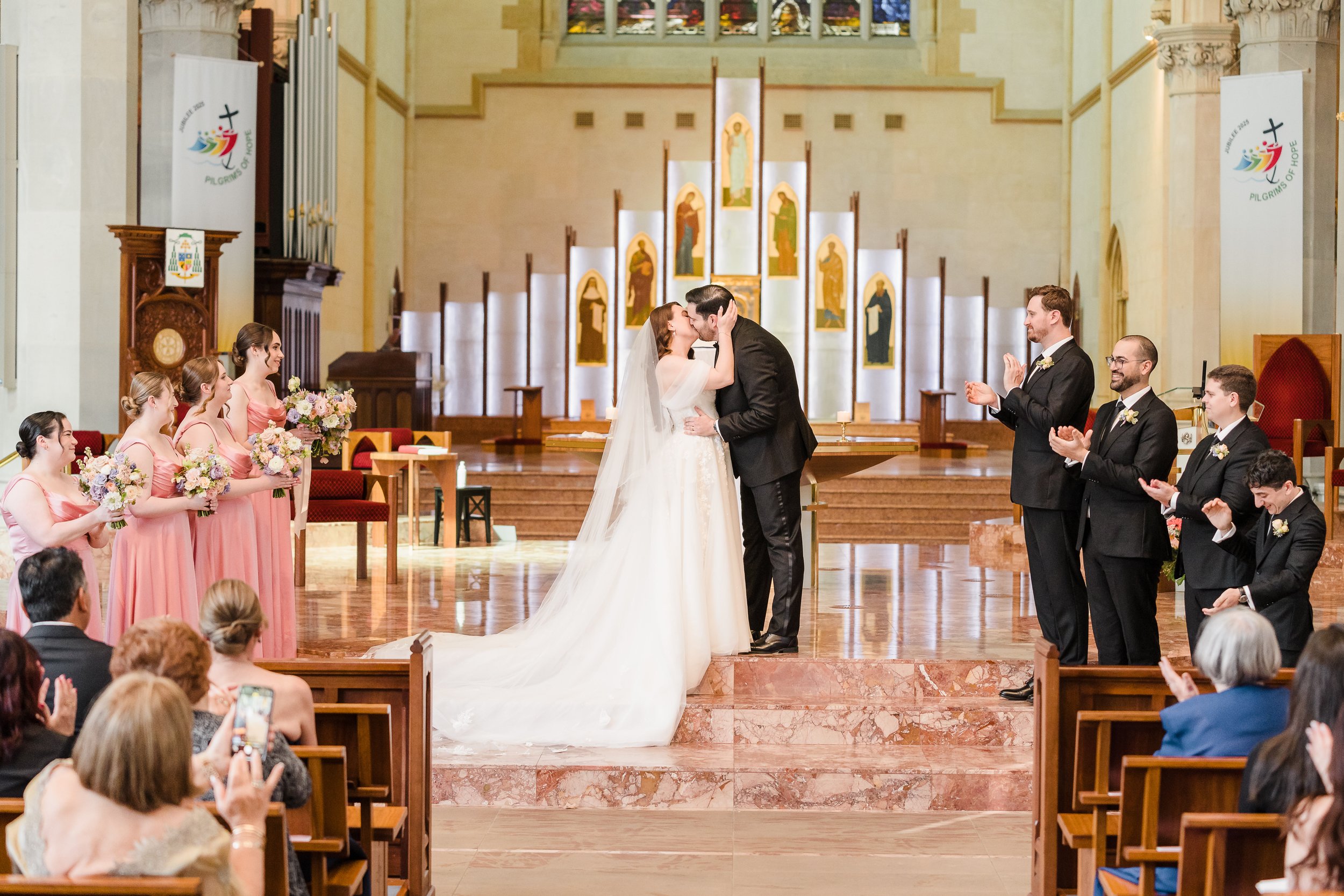 Bride and Groom at alter, first kiss, St Mary’s Cathedral, Perth