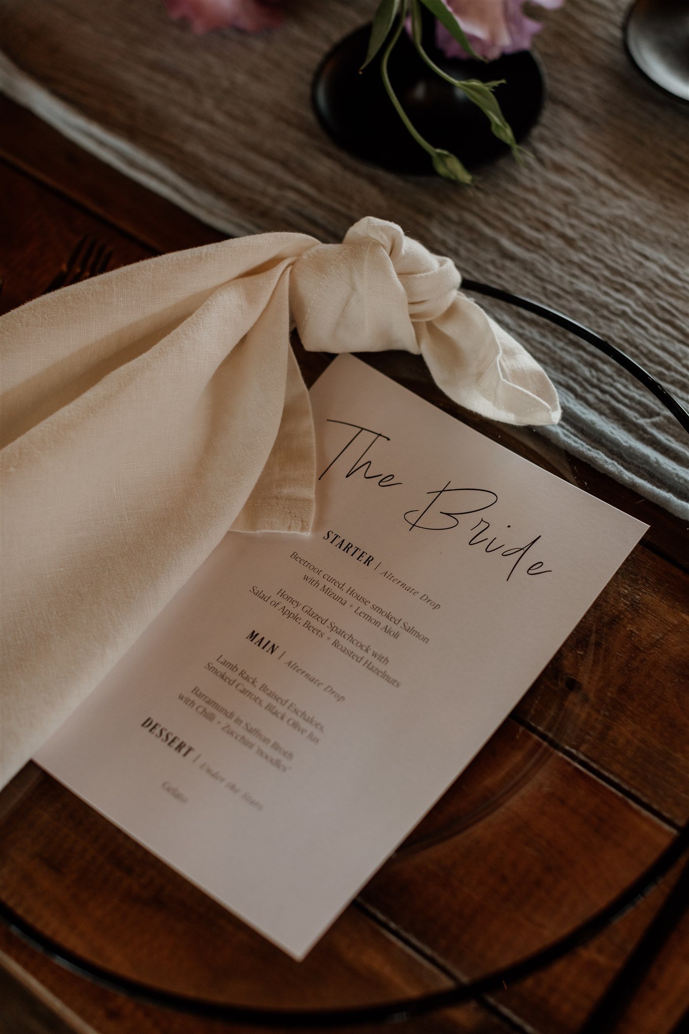 Bride wedding Place Setting Black, Perth wedding stylist