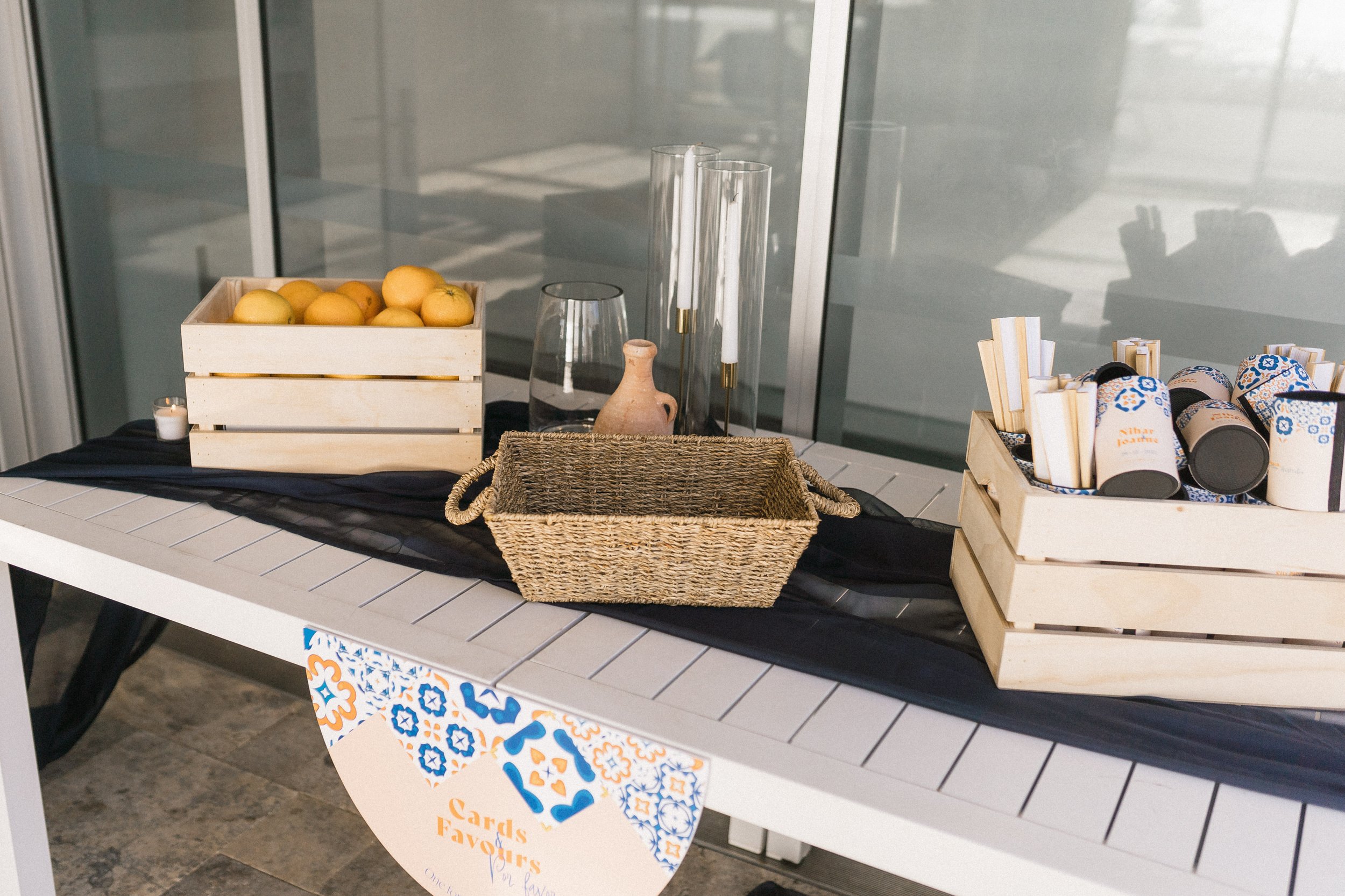 South Spain inspired Card and Favour Table, Wooden Crate, South Spain