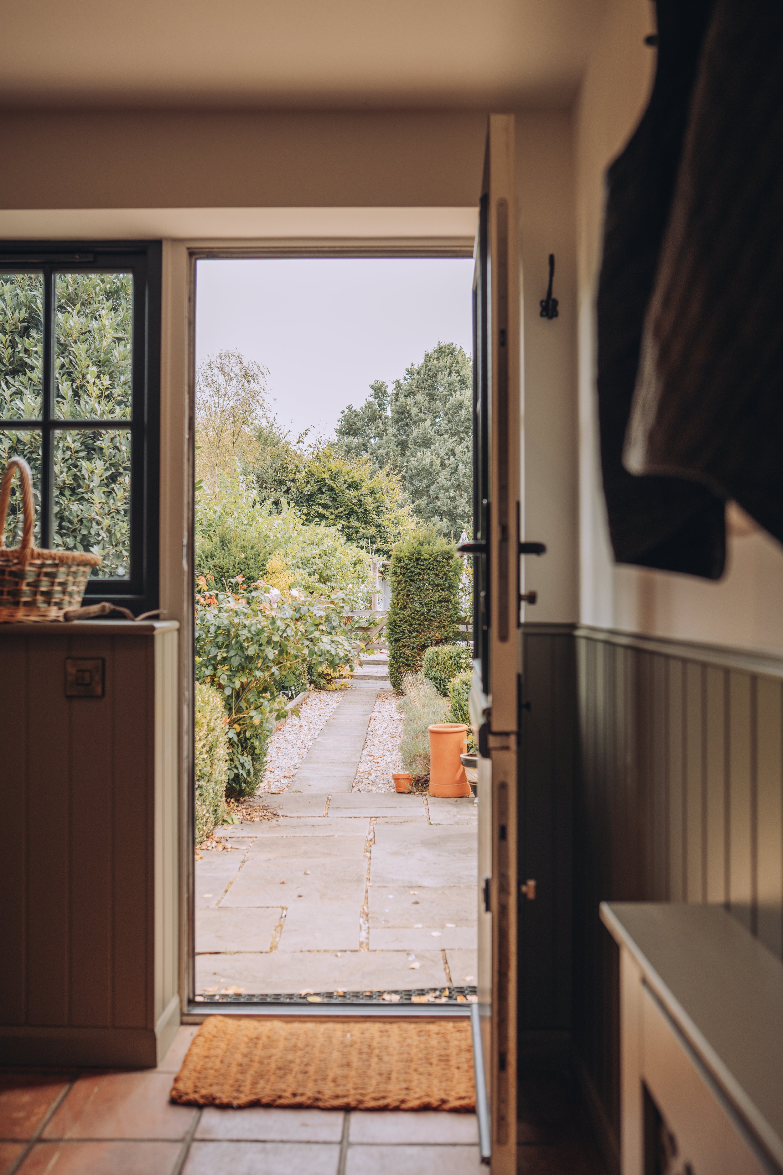 Boot room opening onto the garden, East Knoyle, Wiltshire