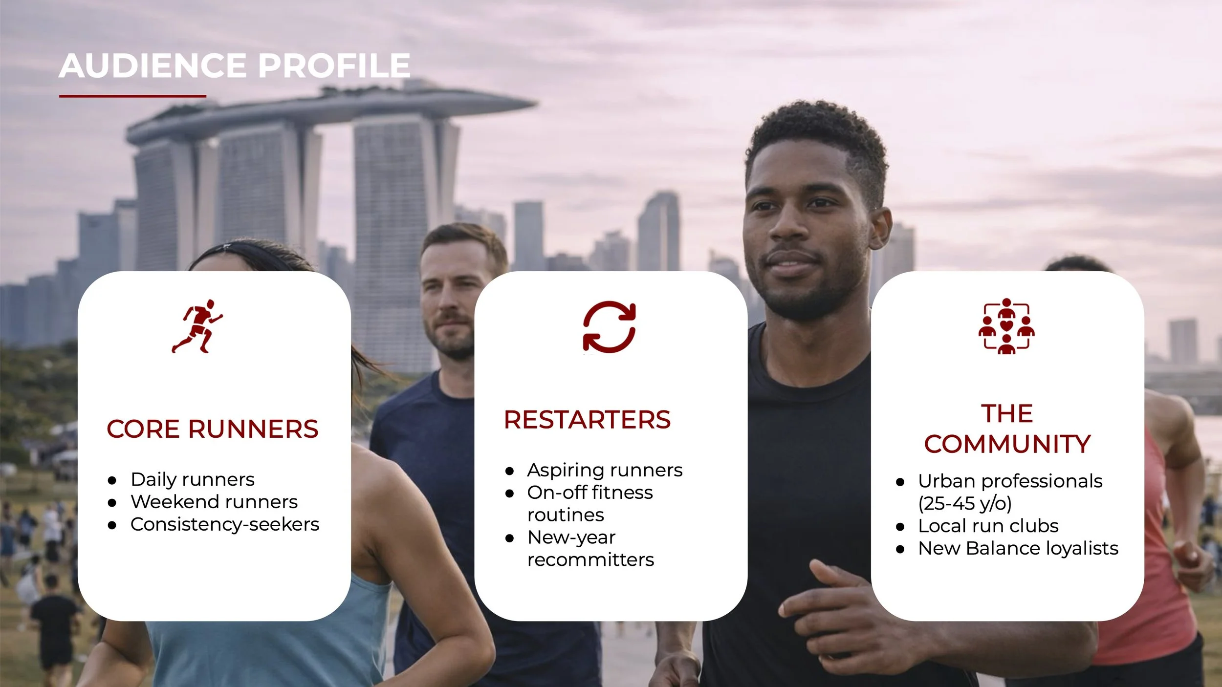 The activation is designed for three core groups: consistent runners seeking routine, restarters looking to rebuild momentum, and the wider running community including urban professionals and local run clubs. Together, they represent New Balance’s ev