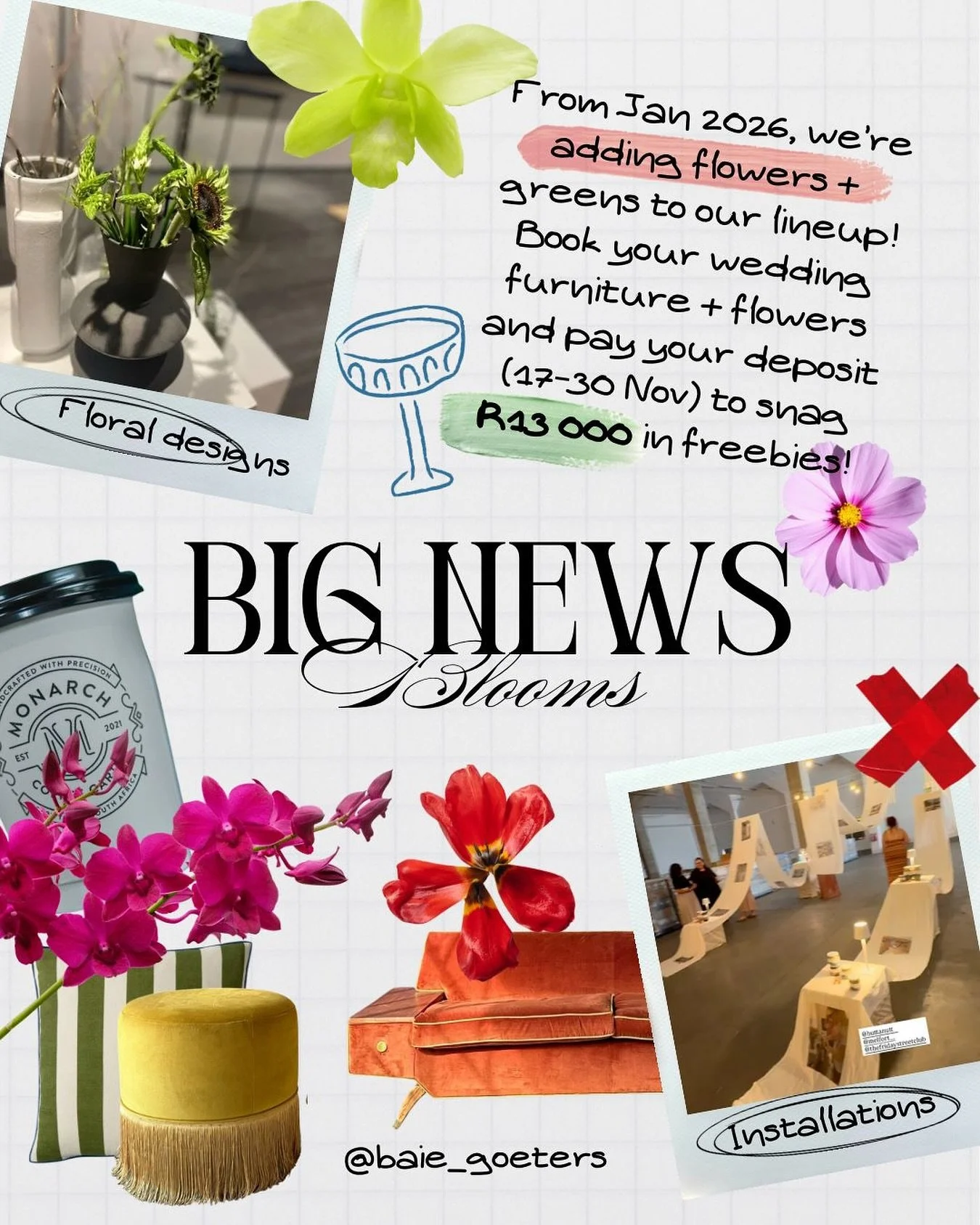 We&rsquo;re growing! From 1 January 2026, our portfolio blossoms with a brand-new Greens &amp; Flower Department &mdash; meaning you can now book your entire event or wedding with us, all under one roof. From inspired concepts to rentals, flowers, ca