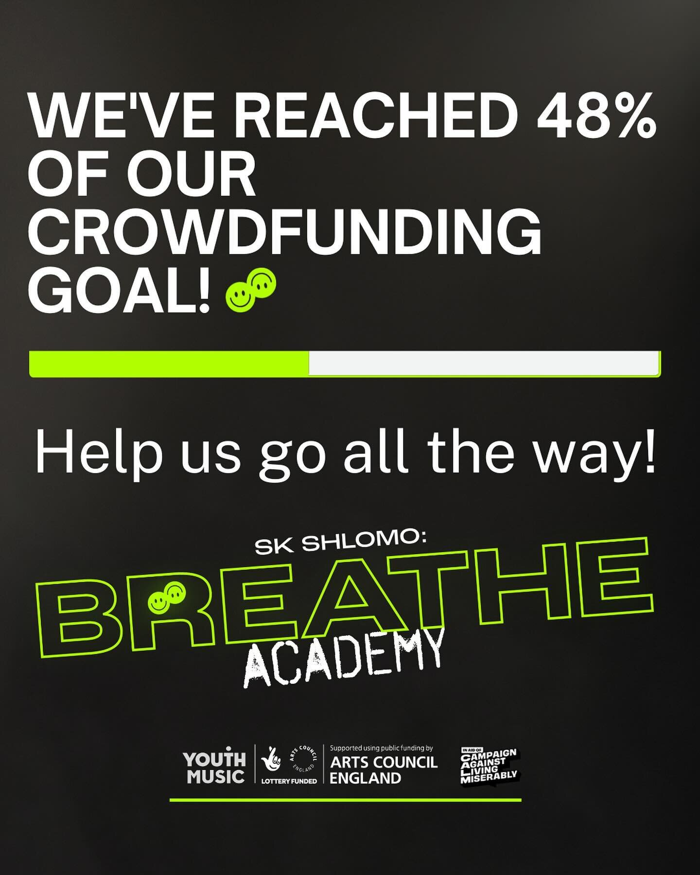 ✨Exciting news: thanks to you, we've reached 48% of our crowdfunding goal! 🎉 But can we hit 60% in the next 24 hours? 🚀 This is to support BREATHE Academy - a safe space for young minds to explore creativity and combat life's challenges 🌈&nbsp;✨

