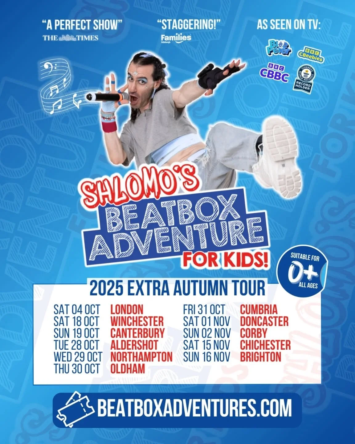 Due to popular demand, Shlomo&rsquo;s 5-Star #BeatboxForKids show is back on tour this Autumn! ✨ link in @skshlomo bio✨​
Join world record-breaking beatboxer SK Shlomo (they/them) who makes amazing music with just a mouth and a mic, and has performed