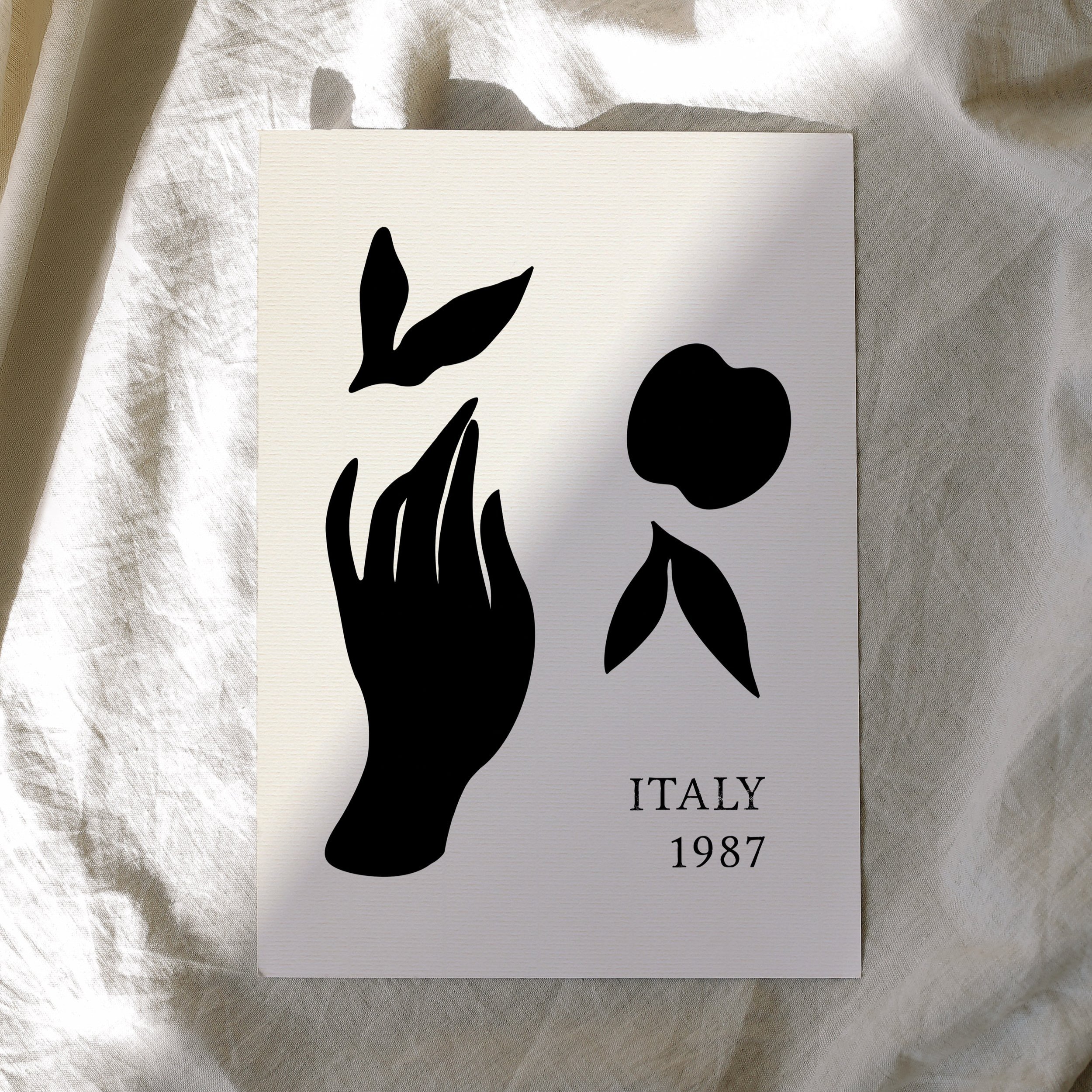 Hannah Earnshaw Art Wall Decor Print modern art Elio Call Me By Your Name Cut Out Print saying 'Italy 1987'
