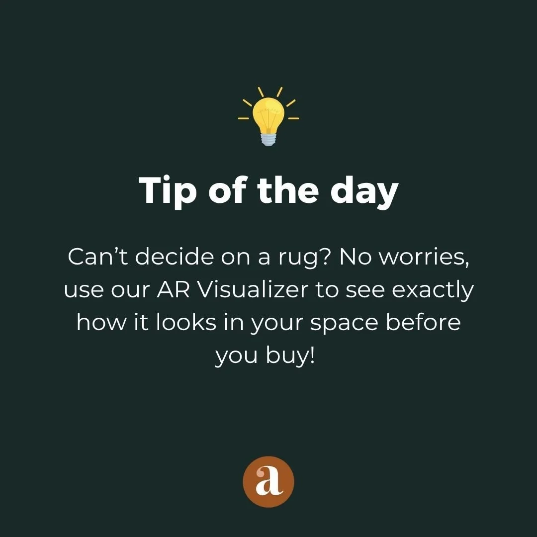 Tip of the day 💡

Can&rsquo;t decide on a rug? No worries, use our AR Visualizer to see exactly how it looks in your space before you buy! 

Find more info about this tool via www.acsento.com/augmented-reality 
.
.
.
#acsento #rug #rugs #vloerkleed 
