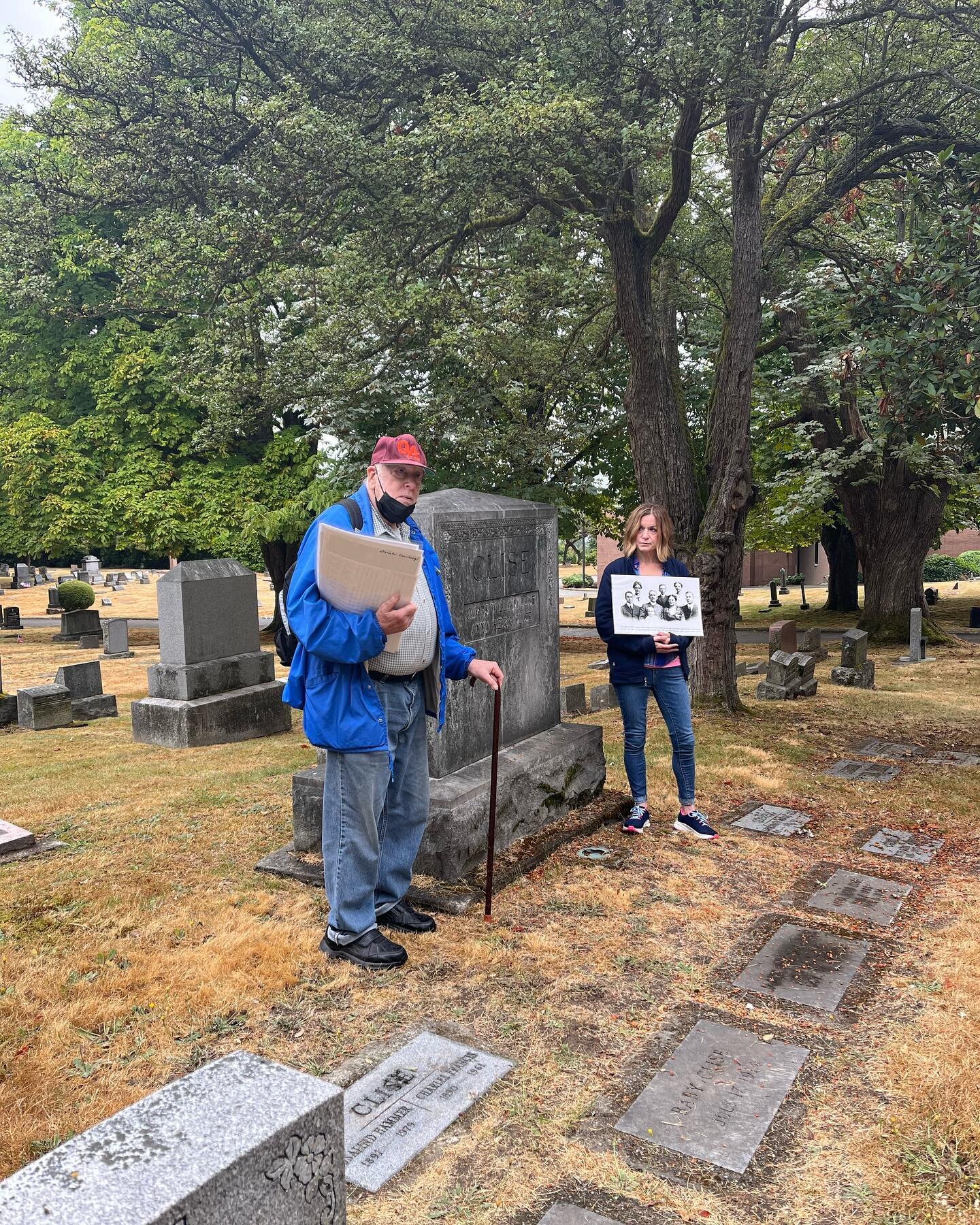 Learning about the Clise family on our Mt. Pleasant Cemetery Tour this morning, with tour guide Kim Turner (and QAHS Board President, Maureen Elenga assisting with photos!).