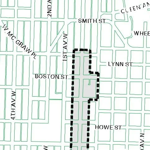 Our missing alleys.

The shaded area on the map is Queen Anne Avenue North.
To the east of the Avenue are nice square blocks. To the west of 
1st Avenue North almost every block has an alley. 

 In the 1880&rsquo;s real estate investors Edward and Ca