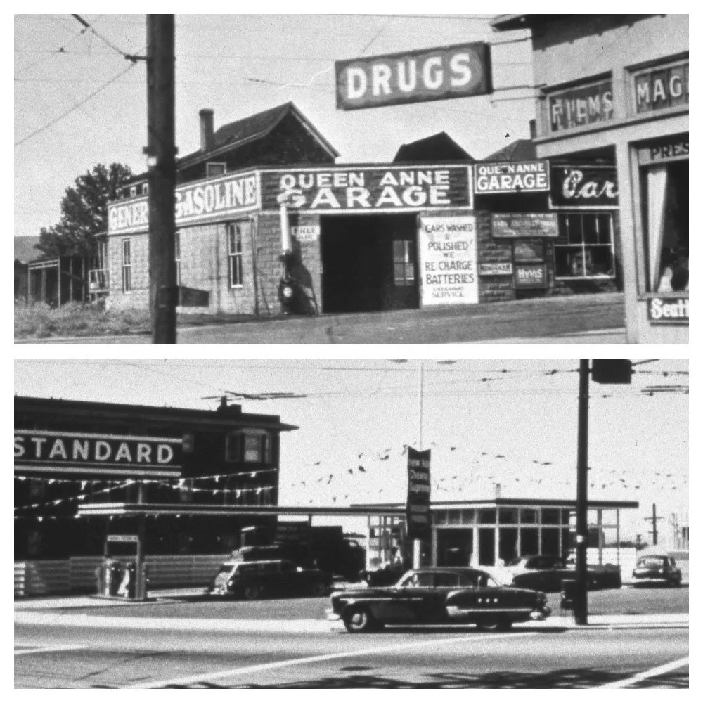 Where have all the gas stations gone?

Since the 1930's at least 23 Queen Anne gas stations have come and gone.

See our website for the fascinating story.

Top image: Galer and 2nd Ave West. 
Bottom image: Galer and Queen Anne Avenue N
photos QAHS c