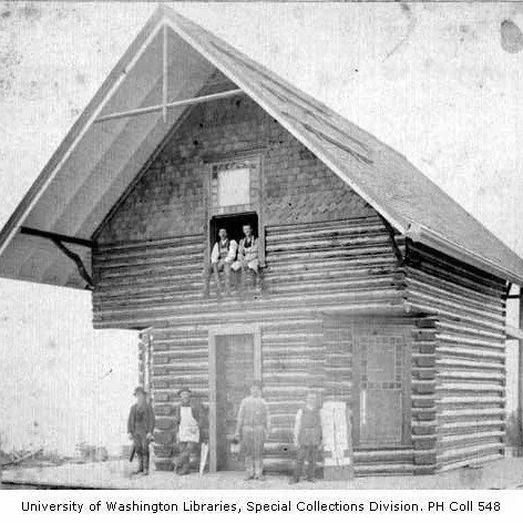 In 1889, a log cabin was built for use by David L. Denny as his real estate office. Trees from the top of Queen Anne were cut, peeled and hauled down to the site, located on the southwest corner of Queen Anne Avenue and Republican Street.

David L. D