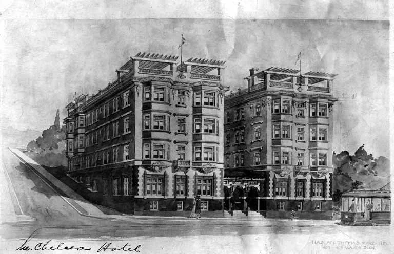 Architectural rendering of the Chelsea Hotel, Seattle, ca. 1907. Courtesy of University of Washington Special Collections.