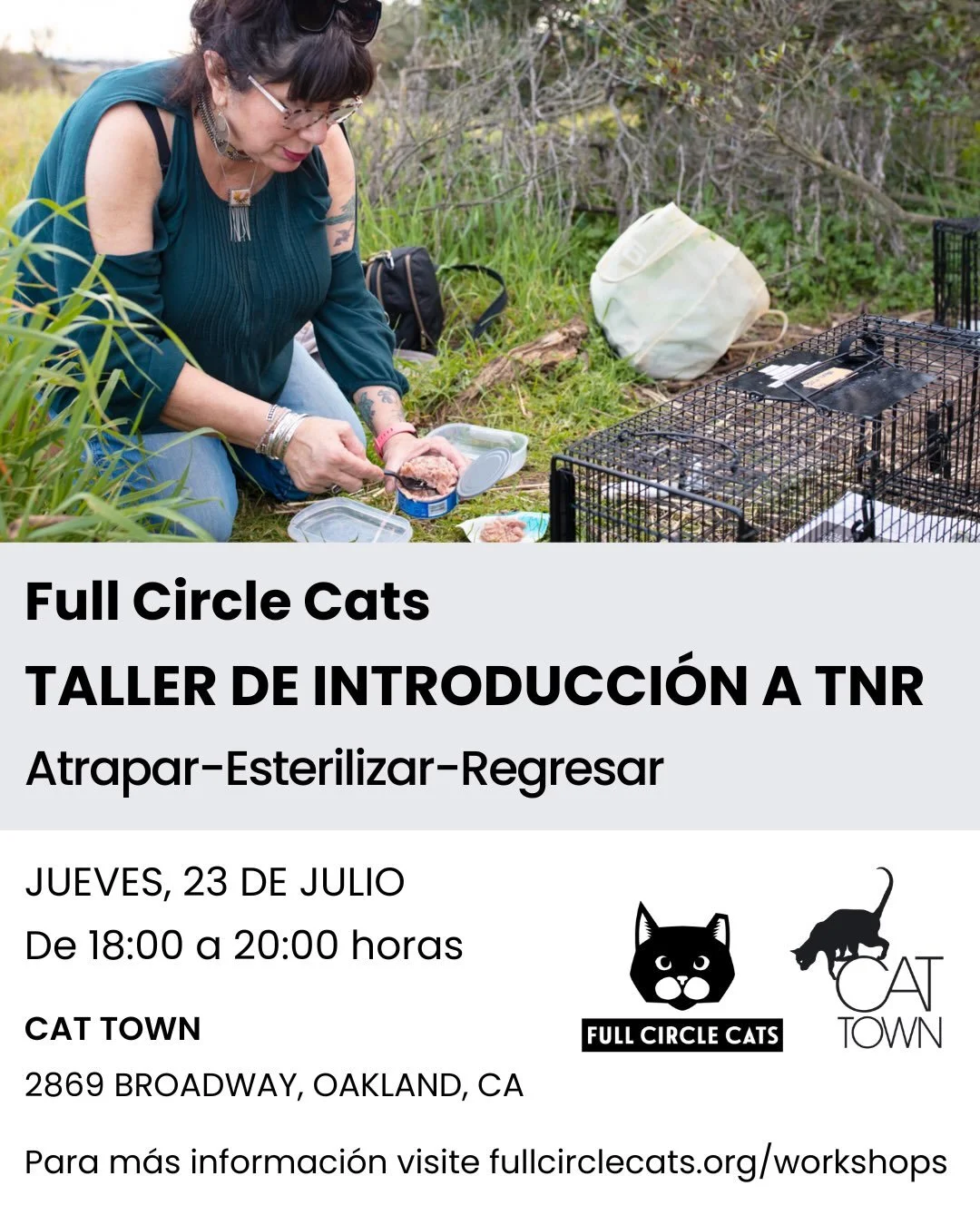 Our first TNR workshop in Spanish! &iacute;En Full Circle Cats estamos emocionados de anunciar nuestro primer taller de TNR para principiantes en espa&ntilde;ol! 

&iexcl;Aprende sobre el manejo de gatos comunitarios y c&oacute;mo hacer TNR (atrapar-