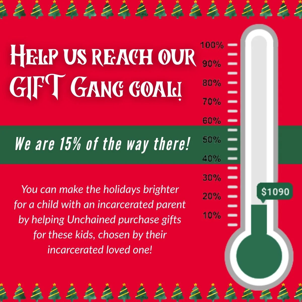 We are off to an amazing start on our mission to give presents to over 150 kids with an incarcerated parent or family member in NY state prisons, but we want YOU to be a part of it! 

🎄 Make the holidays brighter for a child in need through our link