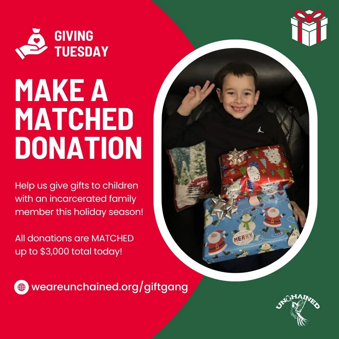 Don't you love Myron's smile? He's been receiving gifts from his incarcerated brother, who he only sees 2-3 times a year, every year since GIFT Gang began! Help us continue to keep kids like Myron connected with their incarcerated family members by m