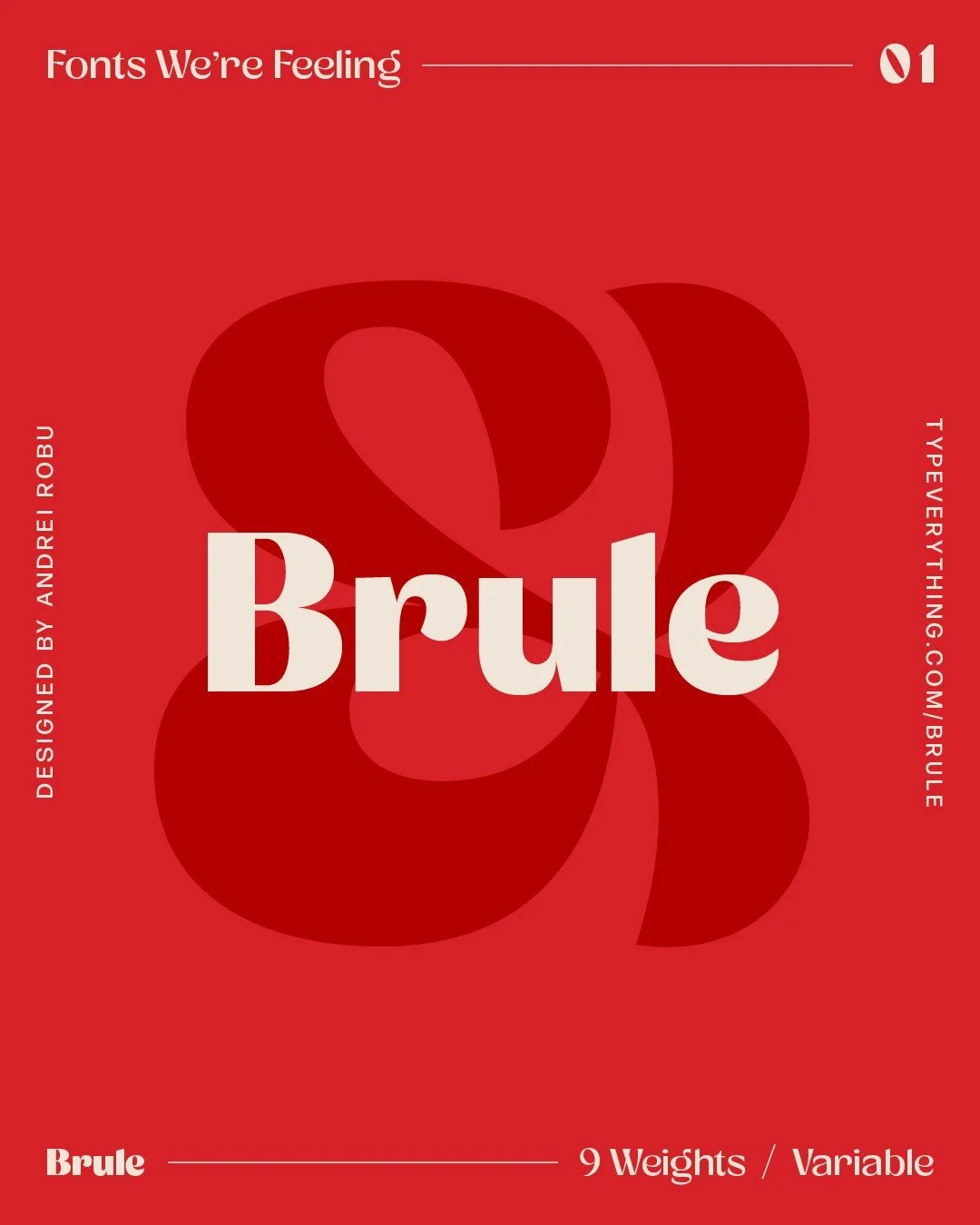 Typefaces and the people that design them are often the unsung heroes of a brand so we wanted to give a shout out to those that really catch our eye.⁠
⁠
Brule is one of those that truly speaks to us. An iconic typeface designed by @andreirobu that pa