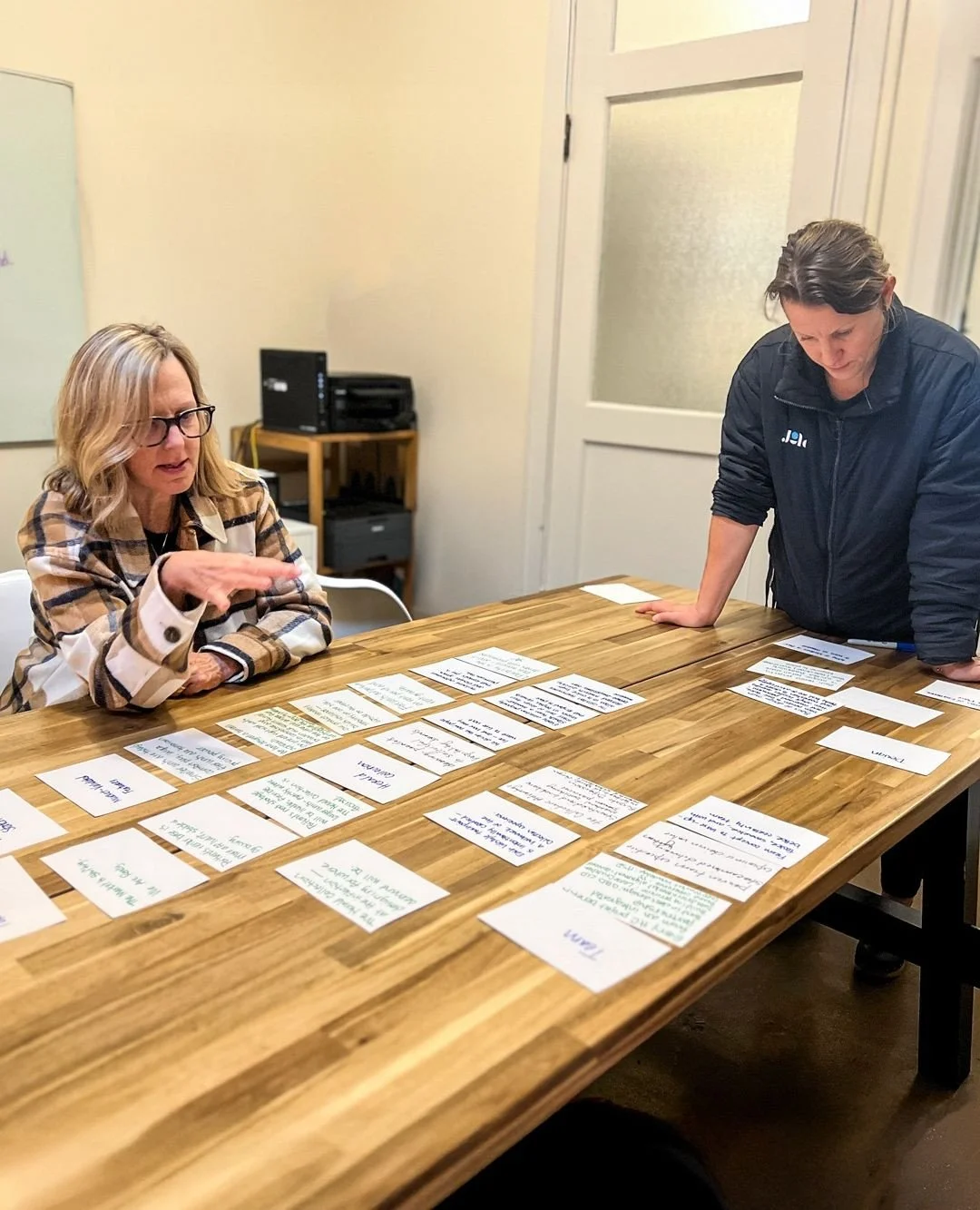 Jennifer and Jamie in the Think Tank, connecting the dots and mapping out the brilliant beginnings of a marketing deck &mdash; one card at a time.⁠
⁠
#ThinkJoule #ThinkCreateDeliver