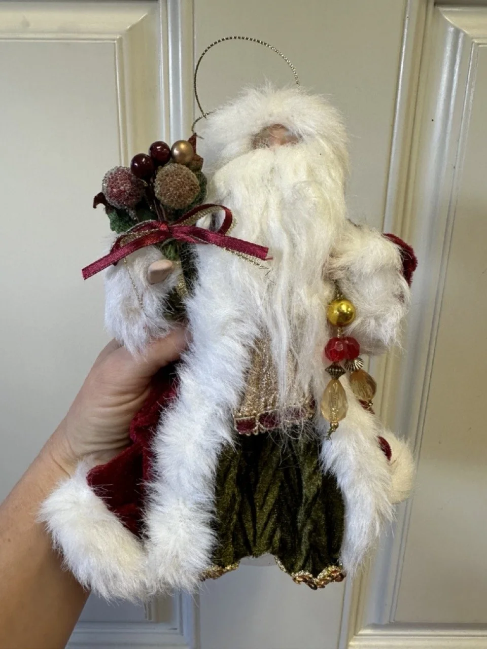 $10 — Santa A | ornament or tree topper, very detailed, human-like eyes, from Peppermint Forest
