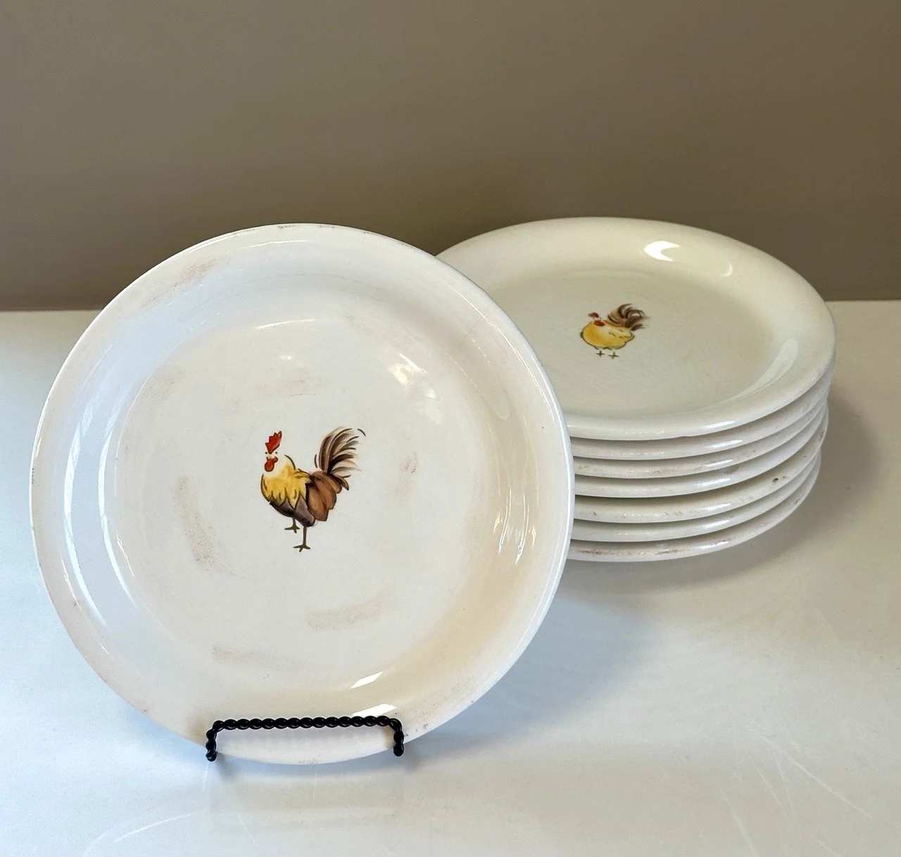 $45 • Sur La Table Rooster Plates – Set of 8 • Dimensions: 8” diameter