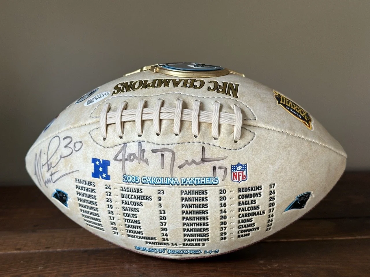 $250 - Jake Delhomme & Mike Minter (JSA Certified) Signed Football