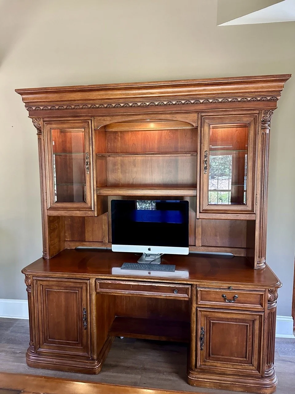 Use the arrows to browse an all-wood office set, including a classic executive-style desk and matching pieces.