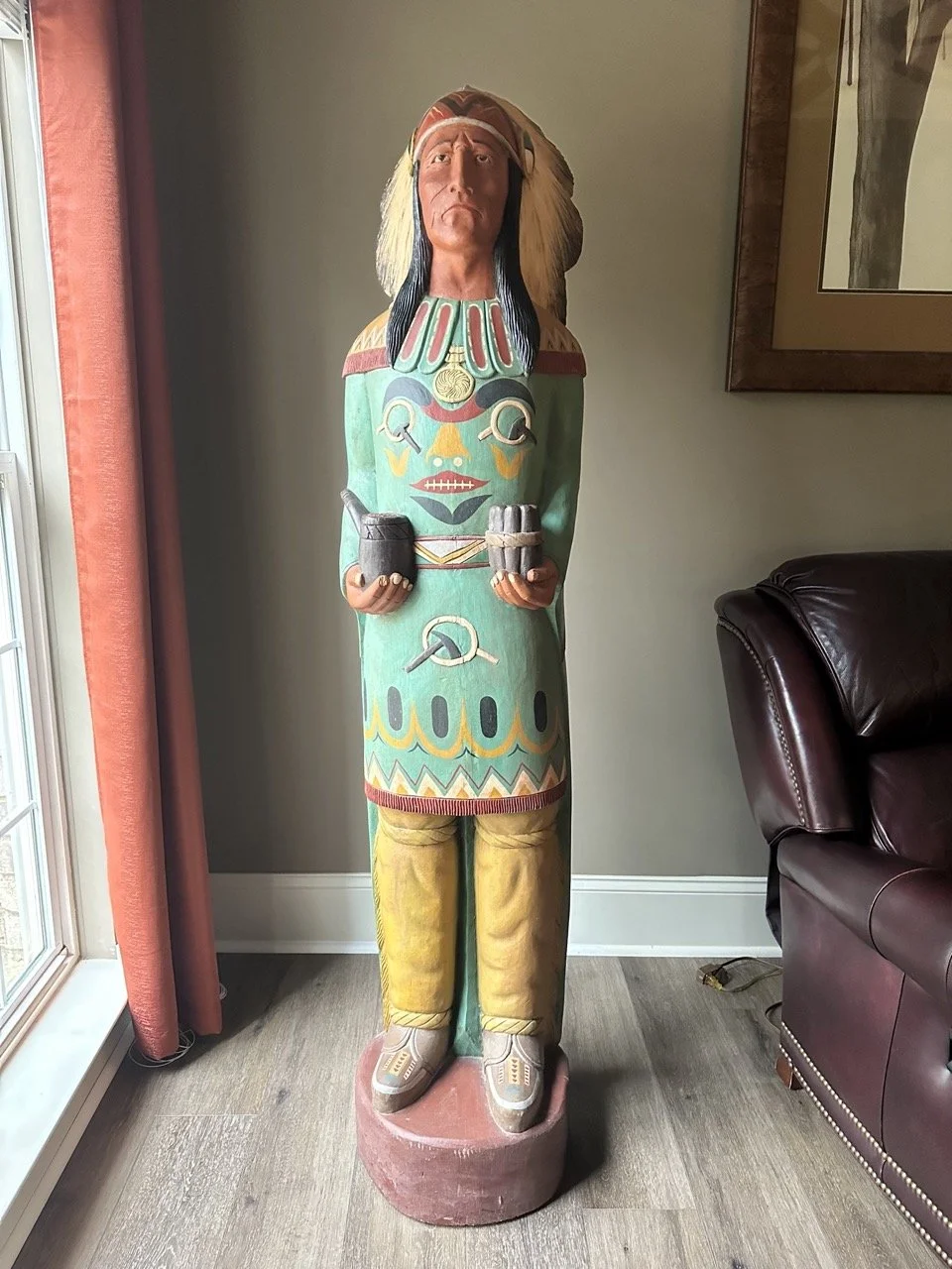 $1750 - Hand-Carved Cigar Store Native American Statue – 5.5 ft