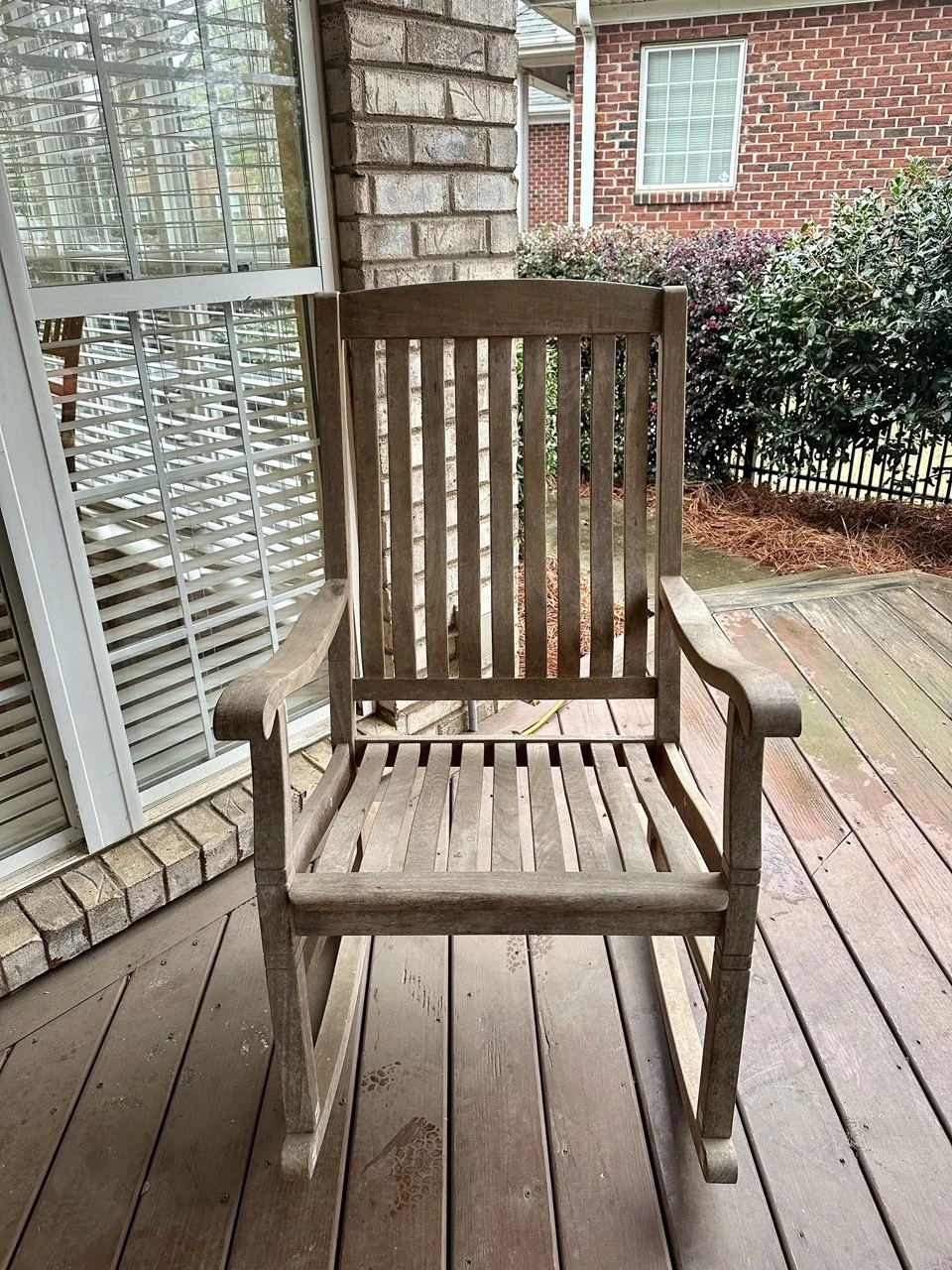 $65 — Oversized Solid Wood Rocking Chair (Wide + Comfortable) | Dimesions: 43.5” height, Seat depth: 20”, Seat width: 20.5”
