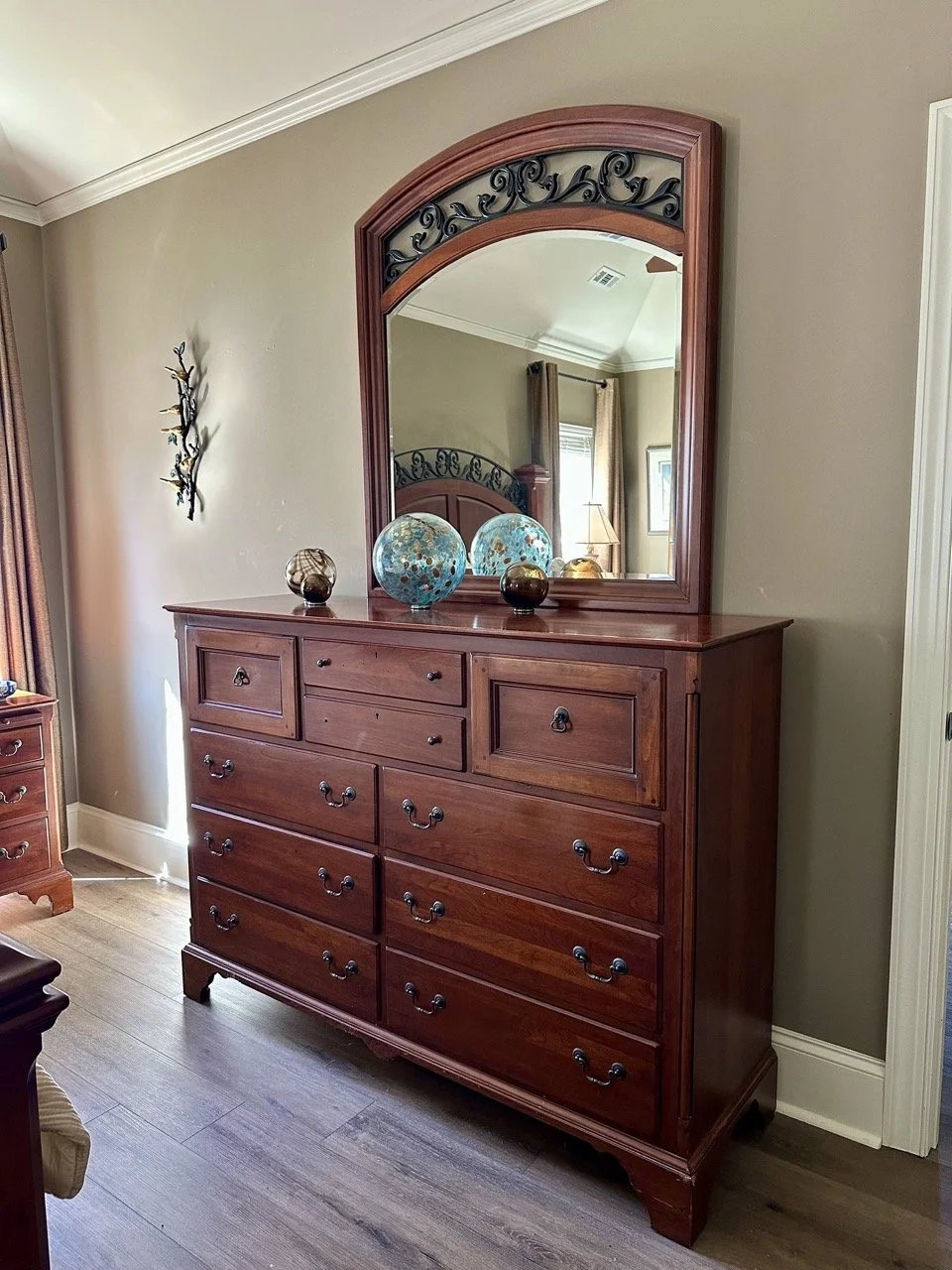 $800 • Bob Timberlake Solid Wood Dresser (62”W Highboy) • Substantial wood dresser with multiple drawers + center cabinet. Warm finish, excellent condition. 62”W x 19.5”D x 45”H. Matching mirror available separately. Bundle pricing available with bed