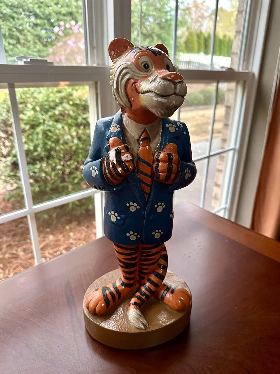 $65 | Vintage Clemson Tiger Figurine – 1979 Collegiate Licensed (14.5”) | Approx. 14.5” tall x 6.5” wide.