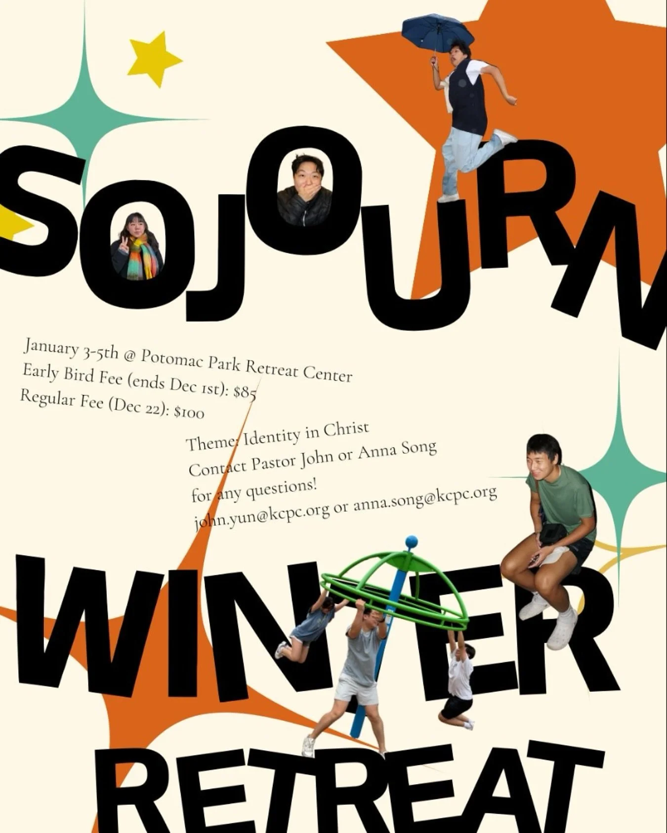 sojourn 🤍 sign up for 🥁🥁🥁 WINTER RETREATTT! 

the link is on @kcpcsojourn bio! We cannot wait to learn about who we are IN CHRIST!  early bird registration is $85 and ends on Dec 1! 

WHAT: sojourn winter retreat 2025 
WHEN: Jan 3-5th 
PRICE: $85