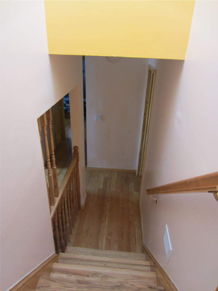 New steps leading from old house to new addition