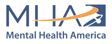 Logo of Mental Health America with the word MHA in blue and an orange swoosh, and the text 'Mental Health America' below.