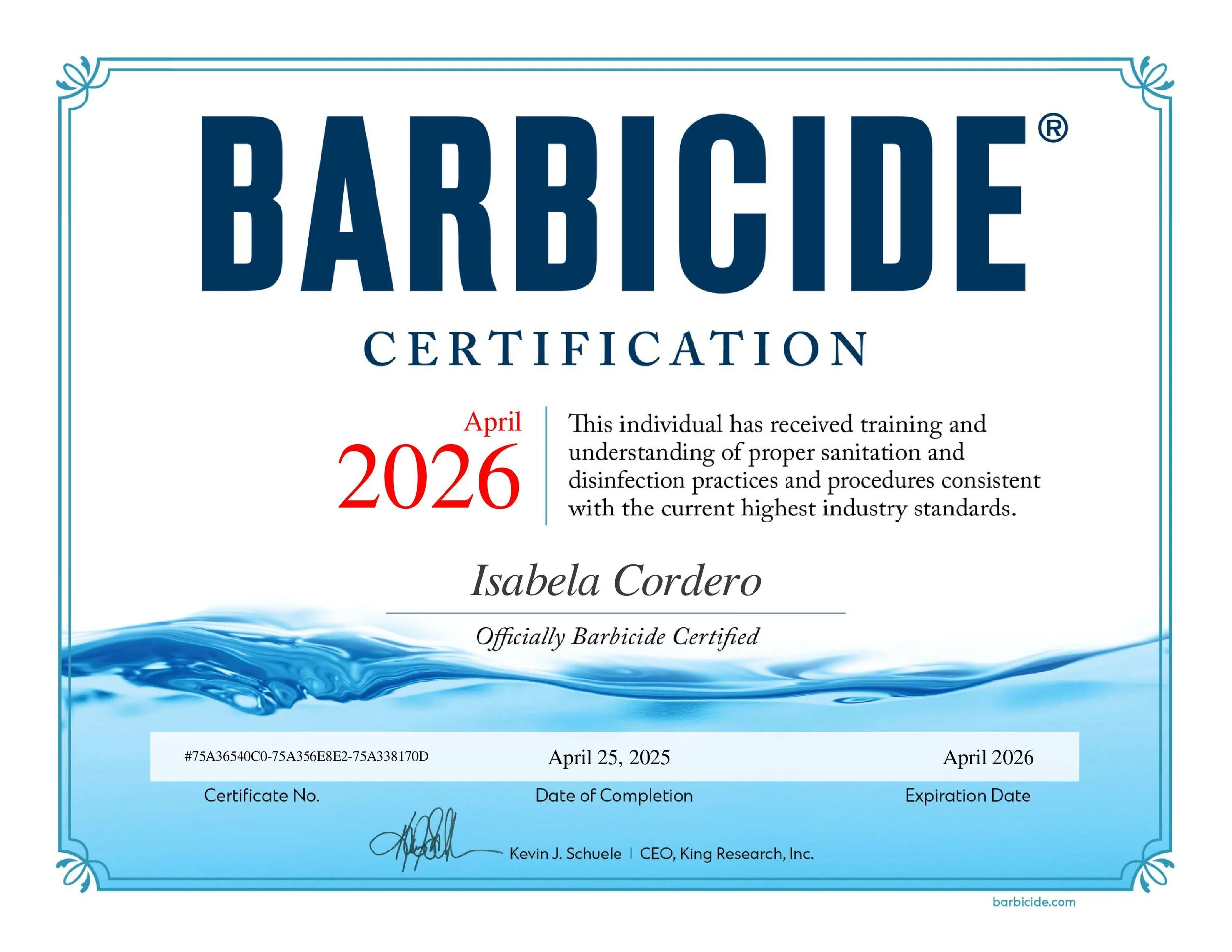 Barbicide Certification