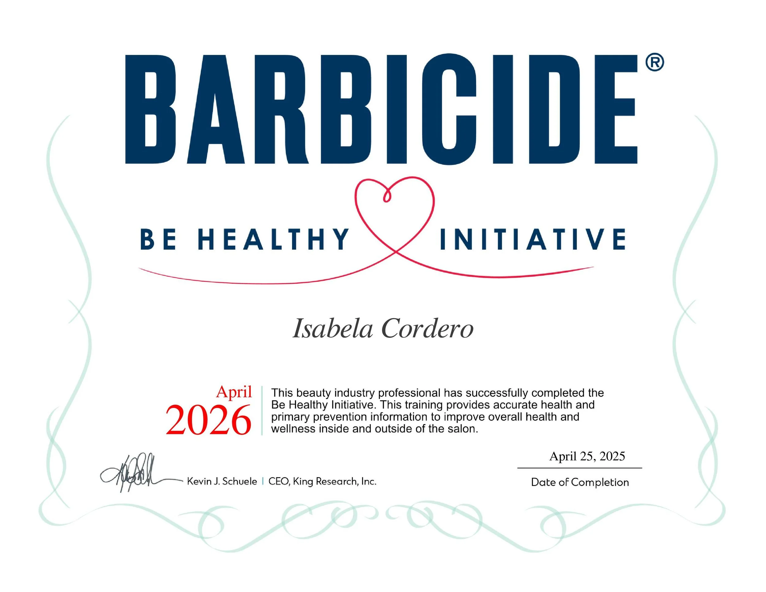 Barbicide’s Be Healthy Initiative Certification