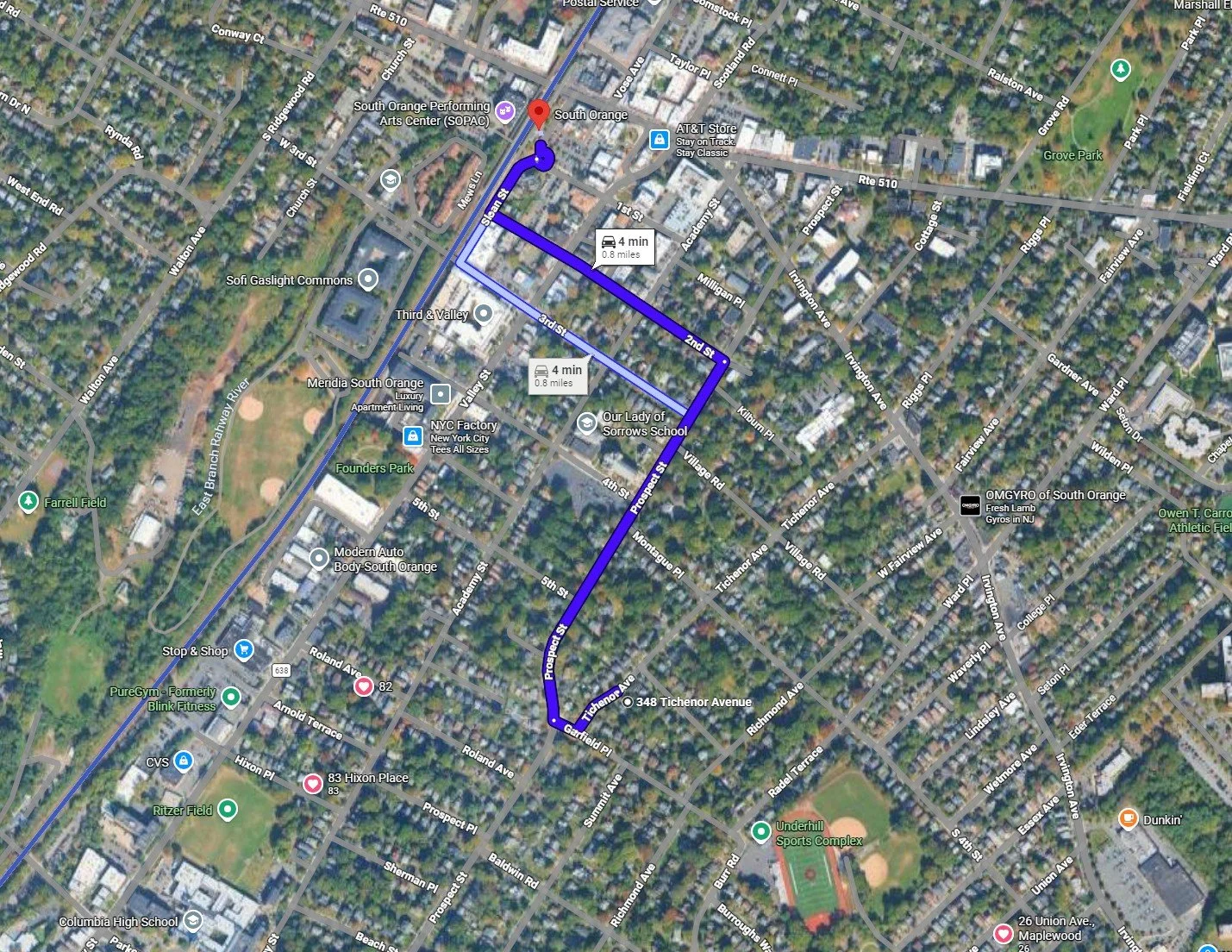 Map to South Orange Station