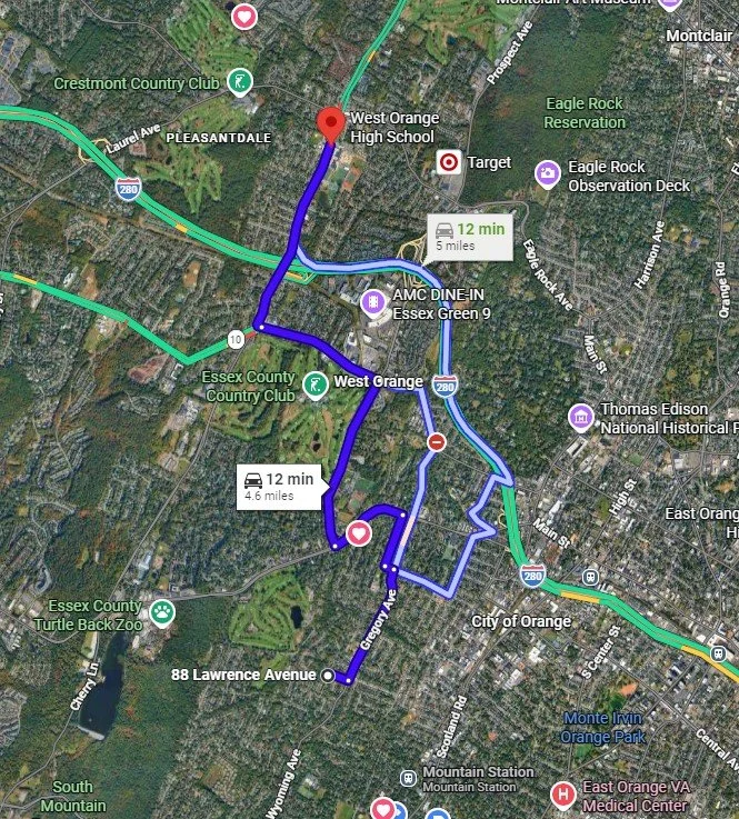 Map to West Orange High School