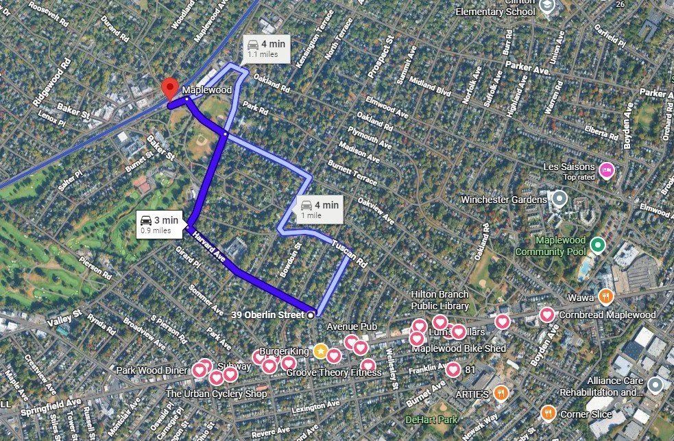 Map to Maplewood Train Station