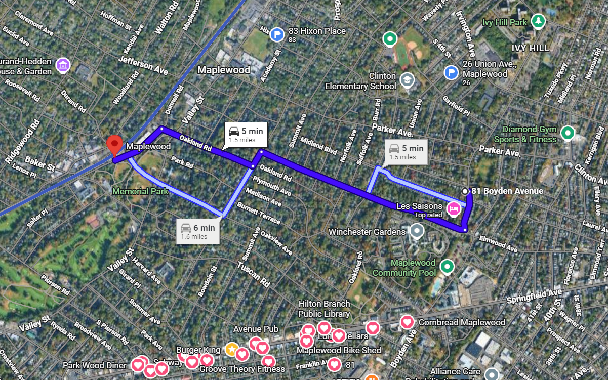 Map to Maplewood Train Station