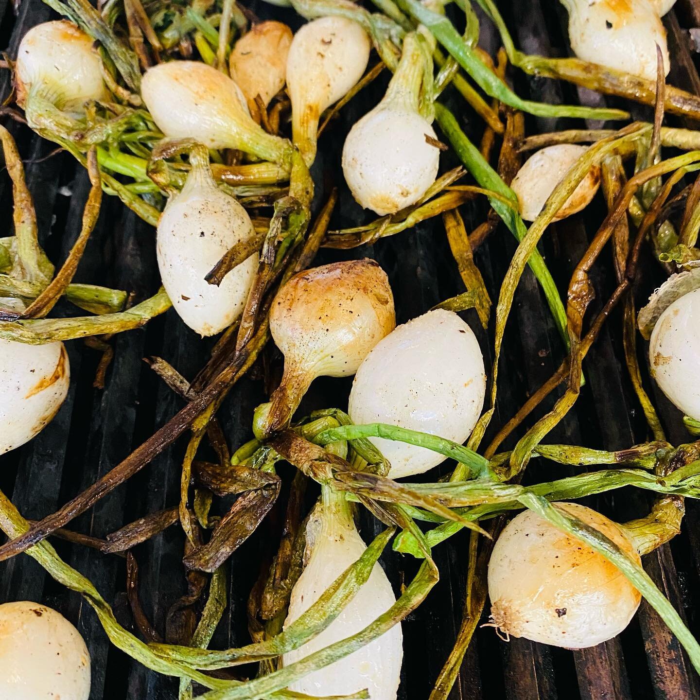 Grilling up spring onions for our special Sicilian slice pie.