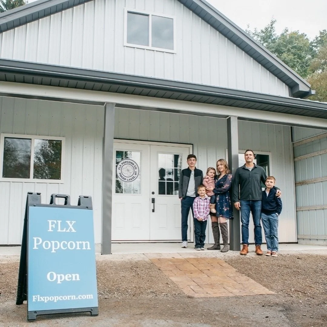 Sending a huge congratulations out to my friends Rach, Mike &amp; family on the opening of their brick &amp; mortar @flxpopcorn in Mendon. From Rach&rsquo;s days working in our hometown&rsquo;s popcorn stand in high school, to popping bowls for us an