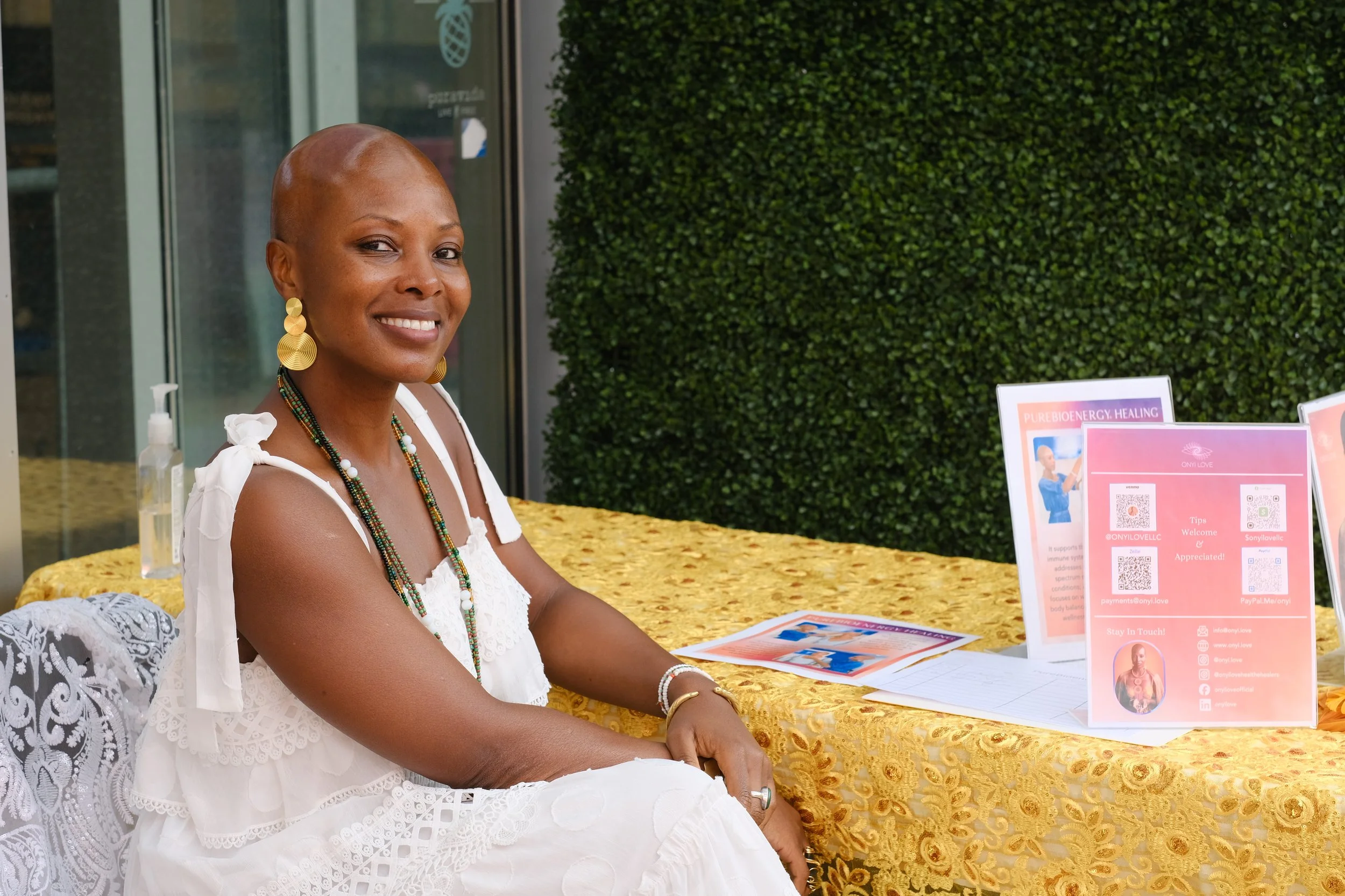 ONYI LOVE, practitioner at Care Cafe presented by Sanyu Estelle for the city of Santa Monica's 150th Anniversary(2025). Photos by Reva Santo.