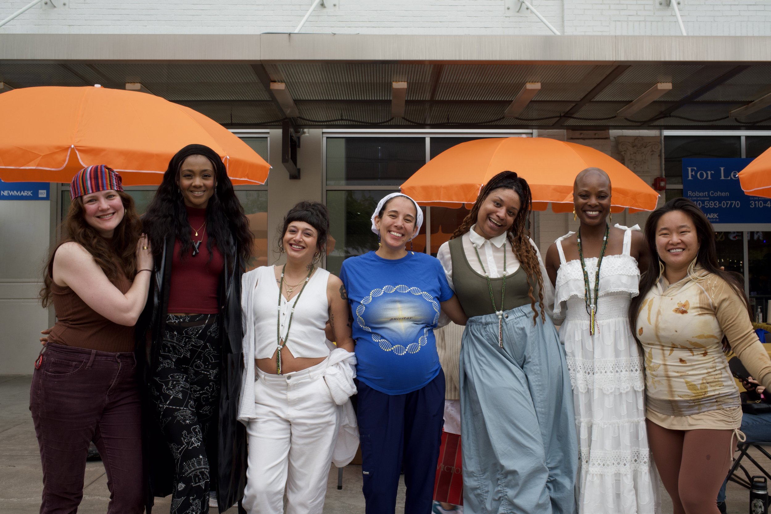 Care Cafe presented by Sanyu Estelle for the city of Santa Monica's 150th Anniversary. Photographed (from right to left): Sophie Kim, ONYI LOVE, Sanyu Estelle, Camellia Dao-Ling Lee, Kaitlyn Grana, Anna (2025). Photos by Reva Santo.
