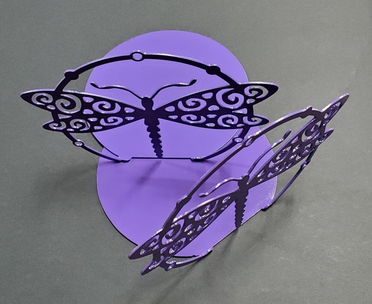 Metal steel dragonfly book ends painted purple by METALgarden