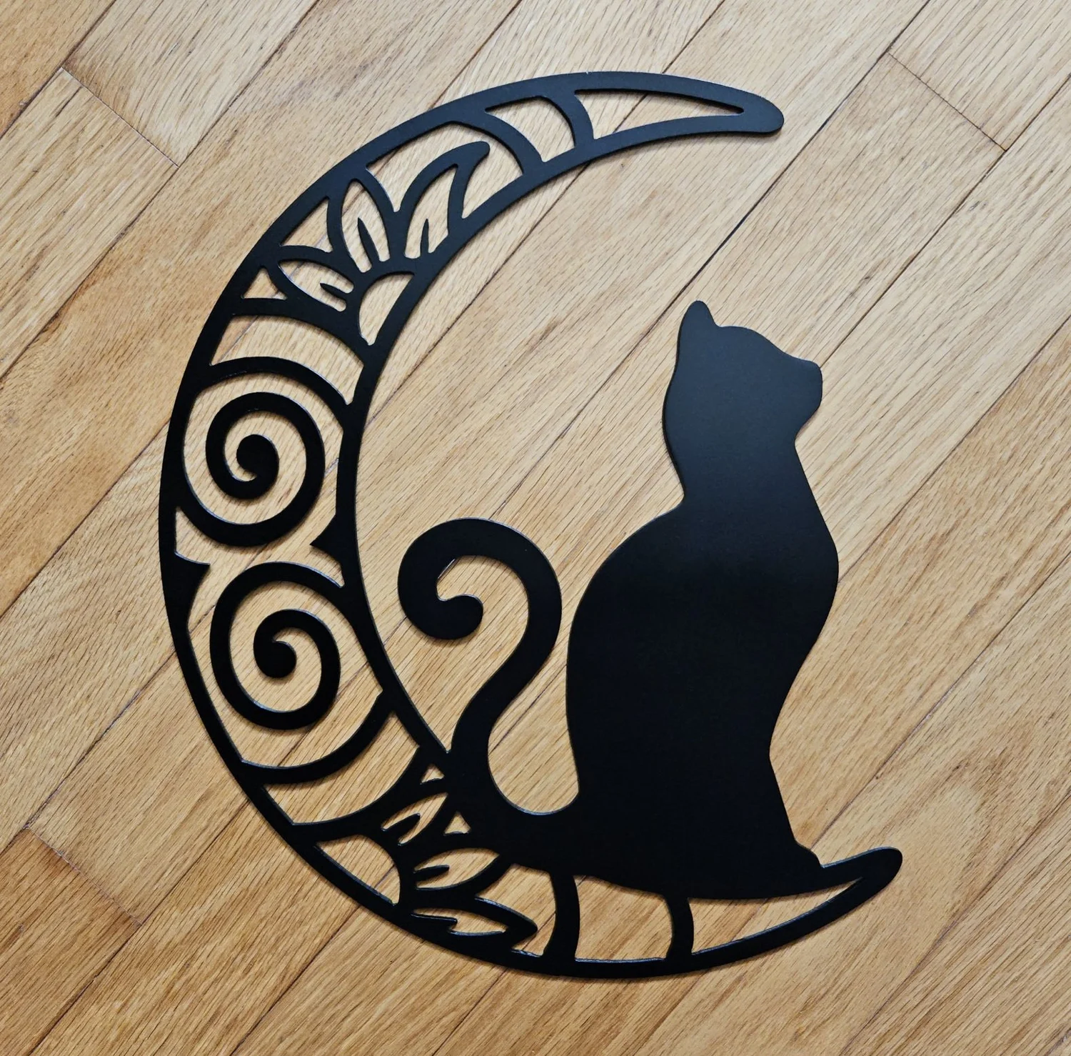 Carillon A Vento In Metallo Gatto Sulla Luna - 28 X 3.75 Pollici - Decorazione Interna/esterna