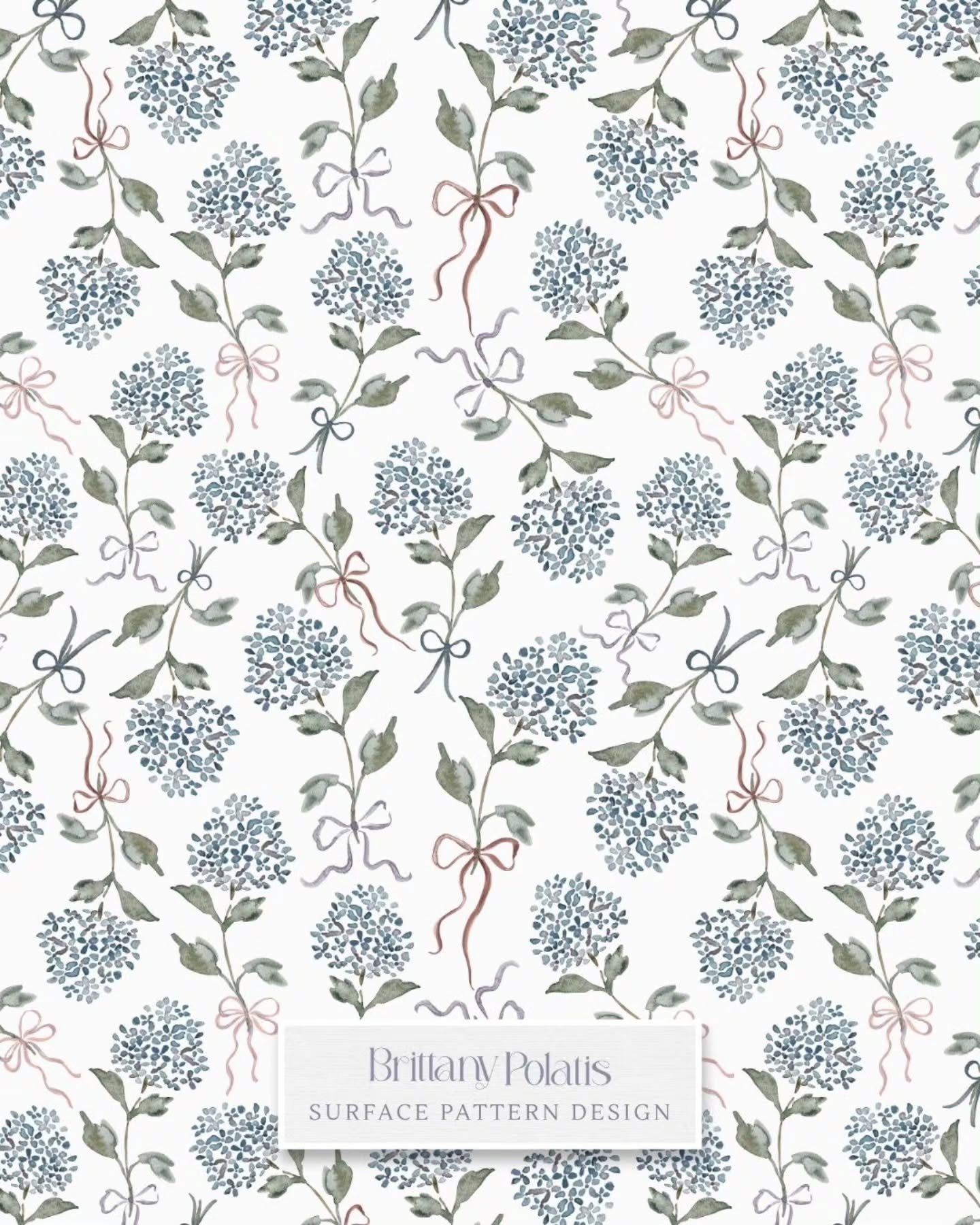 NEW! Hydrangeas will forever be some of my favorite flowers! So of coarse it was time to paint a pretty new pattern. Lately I've been loving the idea of blue girls nurseries and bedrooms. Because girls like blue too!
.
Available for licensing!