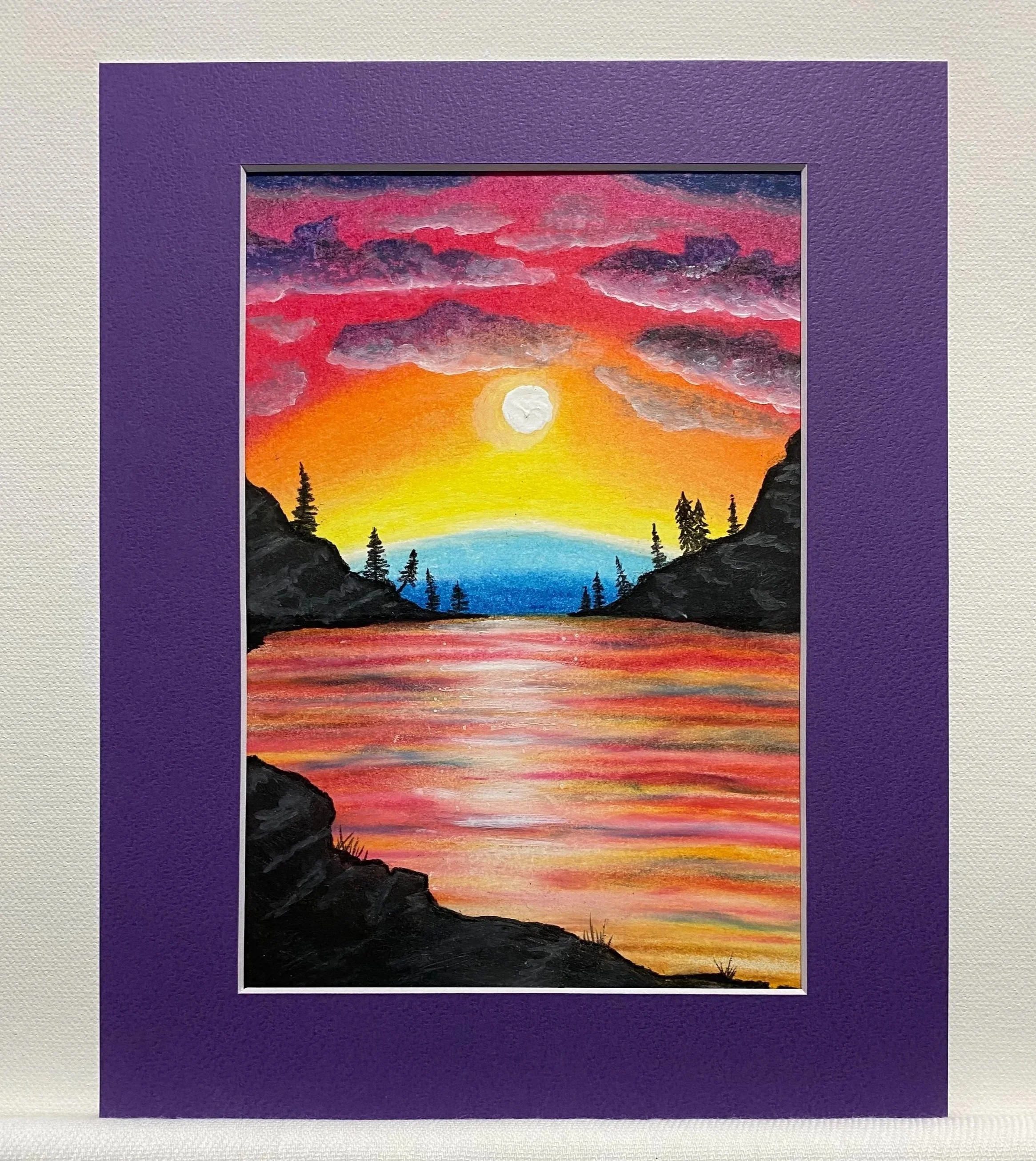 Empty Lake Sunset
Oil Pastel on paper
Matted to fit 8" x 10" frame