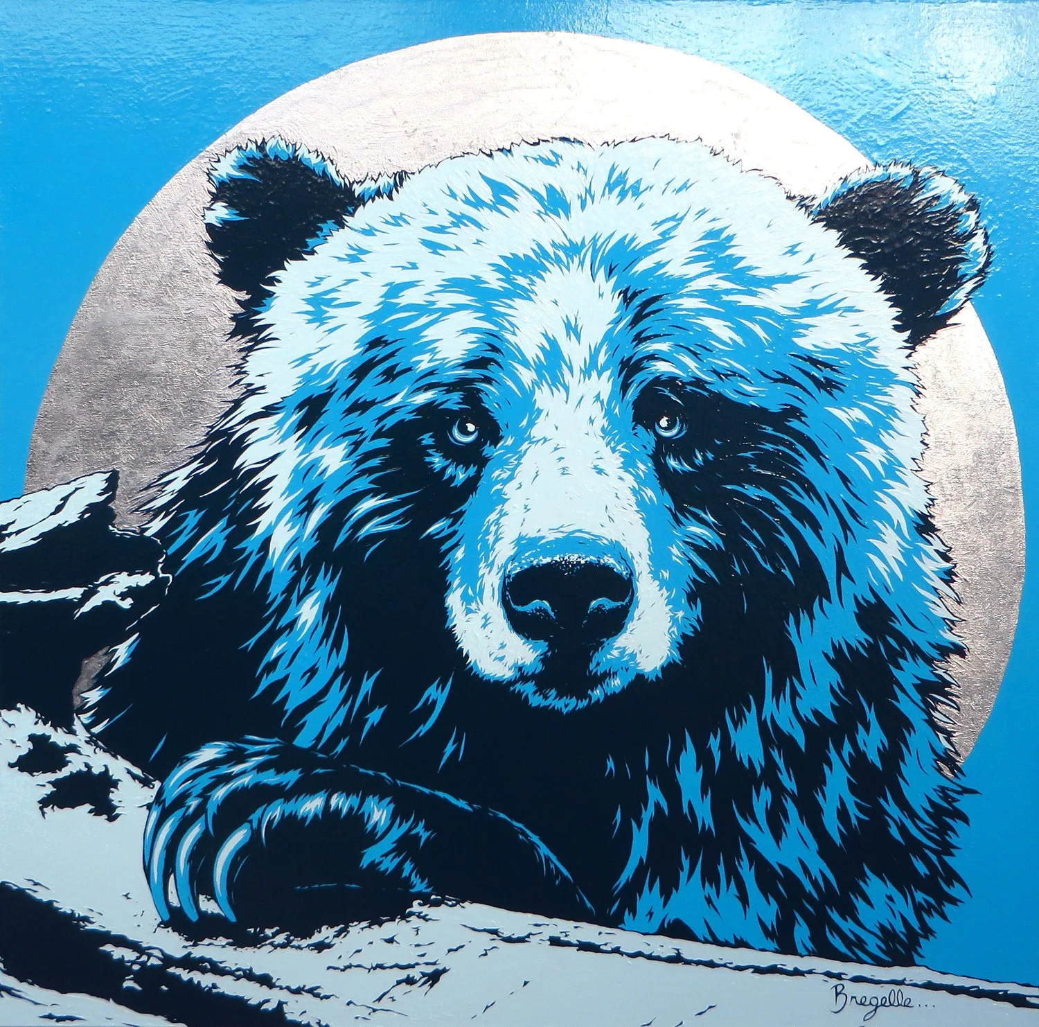 A Bear Named Sue - 36" x 36", Acrylic on Canvas w/silver leaf