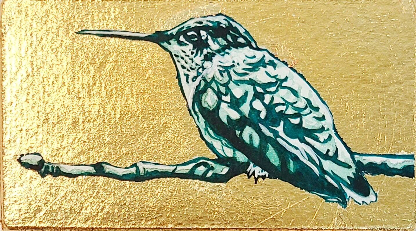 &quot;Henry&quot;
2&quot; x 3.5&quot; x 1&quot;
Watercolor on Wood w/gold leafing
.
This little gem (or wooden business card) is available on my website. I love doing these little tiny paintings. They challenge me skills &amp; they look so cute on a 
