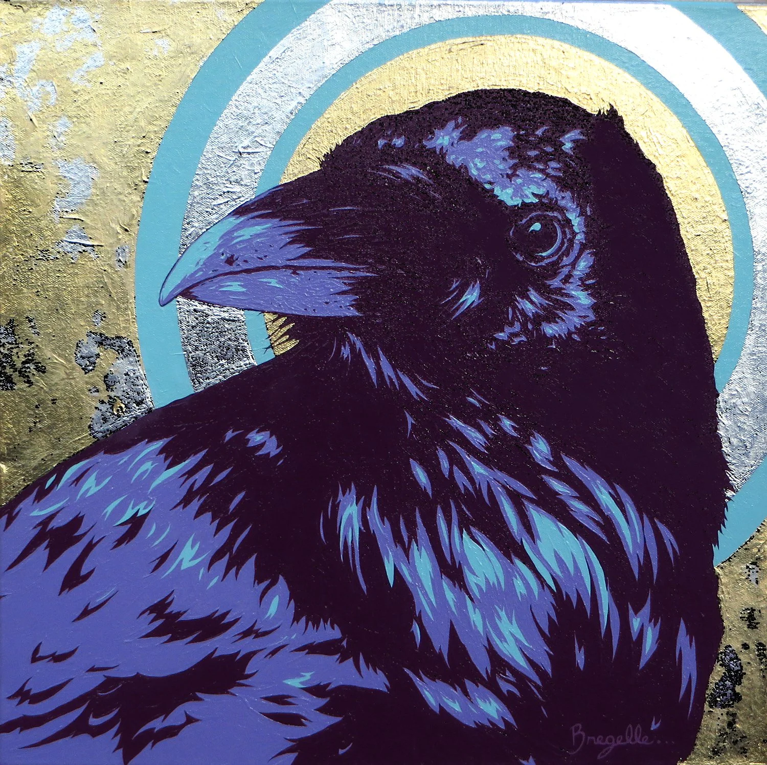 Stoick - 18" x 18", Acrylic on Canvas w/silver & gold leaf