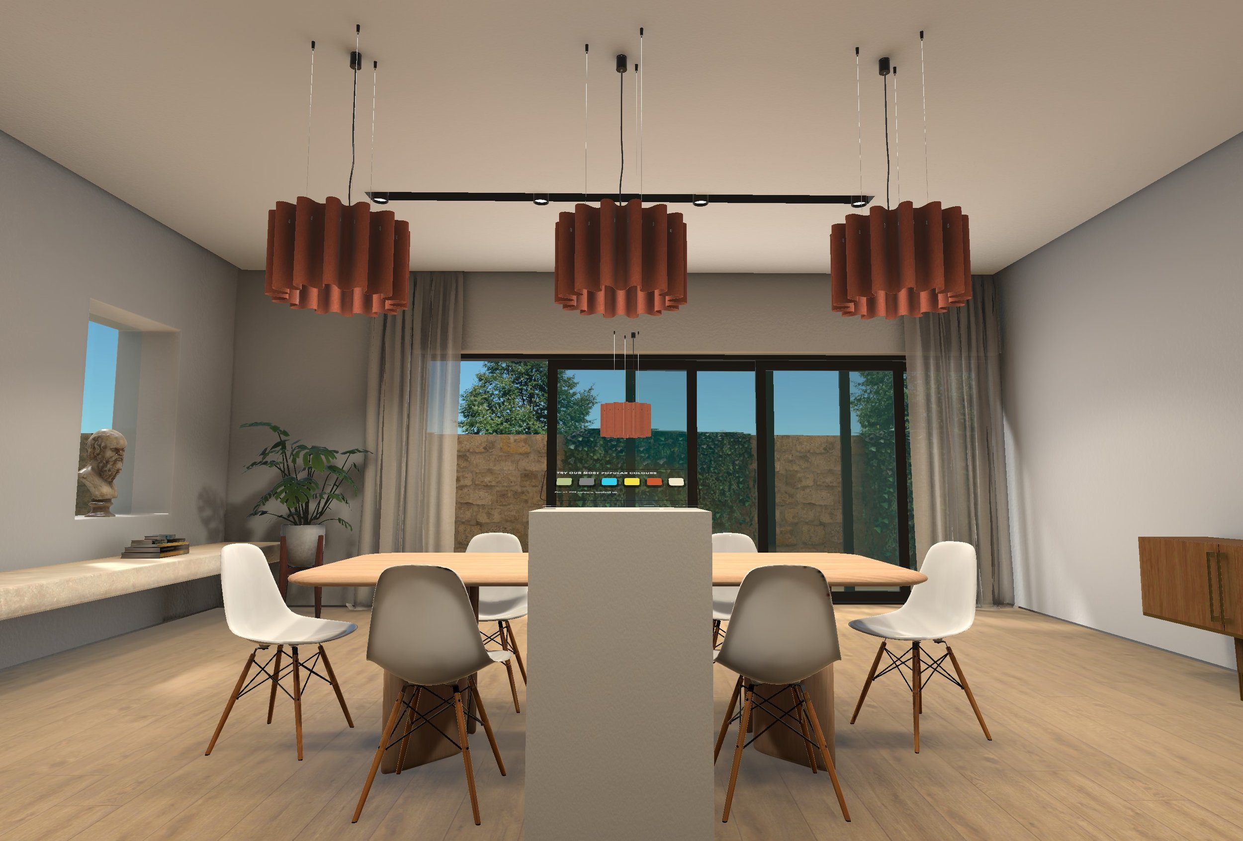 A virtual showroom by composit displaying a series of Luxxbox Kurtain Pendants